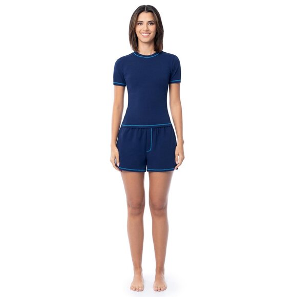 Soft Cotton Sleep Set Short Sleeve Tee Boxer Shorts Lounge Pajamas